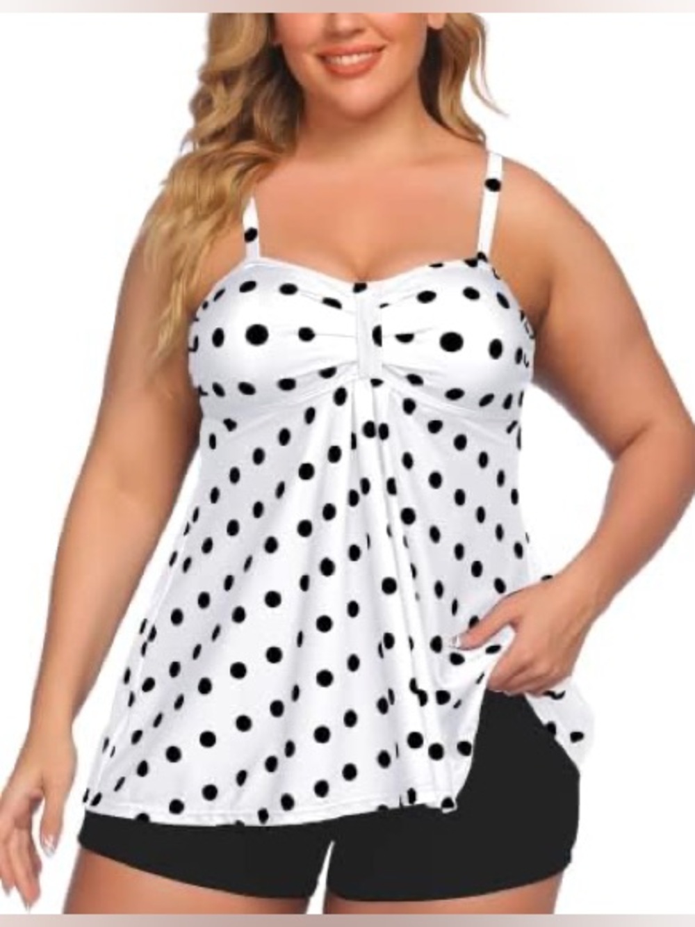 Avidlove /Polka Dot Tankini 2-Piece Swim Suit - White & Black Dots - Sz L - NWT